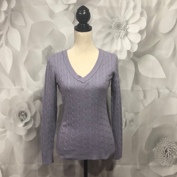 LOFT Sweaters - LOFT Purple Cable Knit V-Neck Sweater S LOFT Sweaters - LOFT Purple Cable Knit V-Neck Sweater S